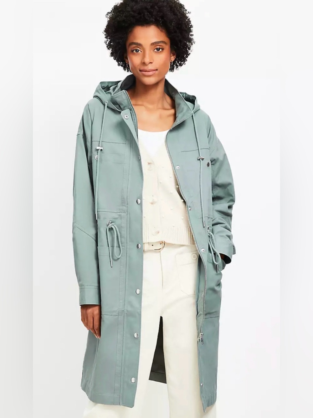 NEW ANN TAYLOR LOFT FRESH SAGE TWILL HOODED ANORAK JACKET SZ M